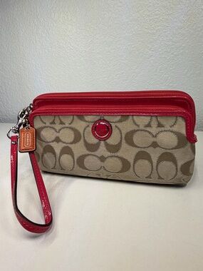 Coach Signature C’s Canvas Wristlet with Pink Trim